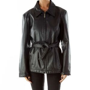 Vintage Genuine Leather Jacket w/ Belted Tie Waist • EUC • Black, Size Small